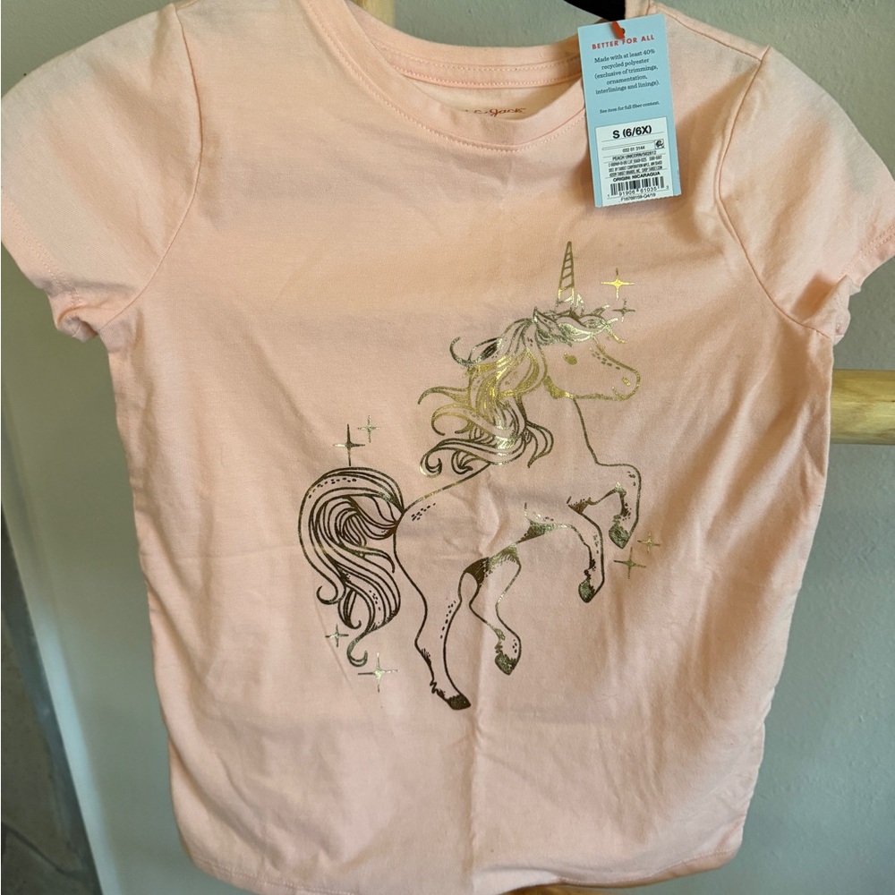 BOGO Unicorn Graphic Kids T-Shirt - Peachish pink metallic gold